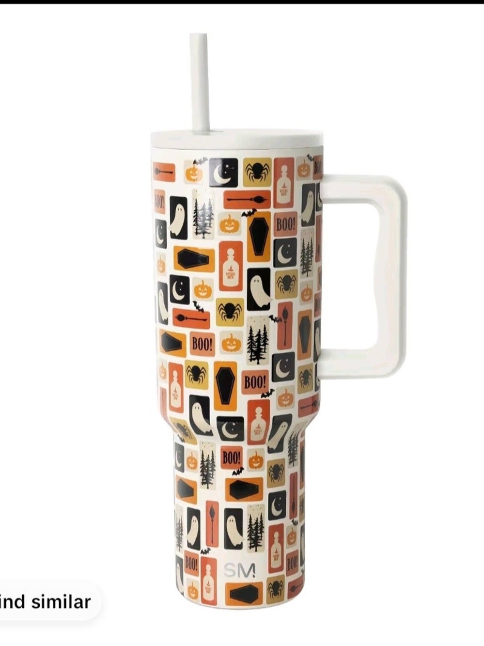 Simple Modern Halloween Patterned White Travel Tumbler with Straw (New In Box)